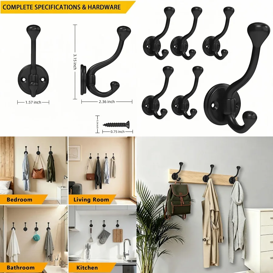 

Упаковка сверхмощных настенных крючков для подвешивания пальто и сумок. Простые в установке металлические настенные крючки. Идеально подходят для ванных комнат, спален Liv.