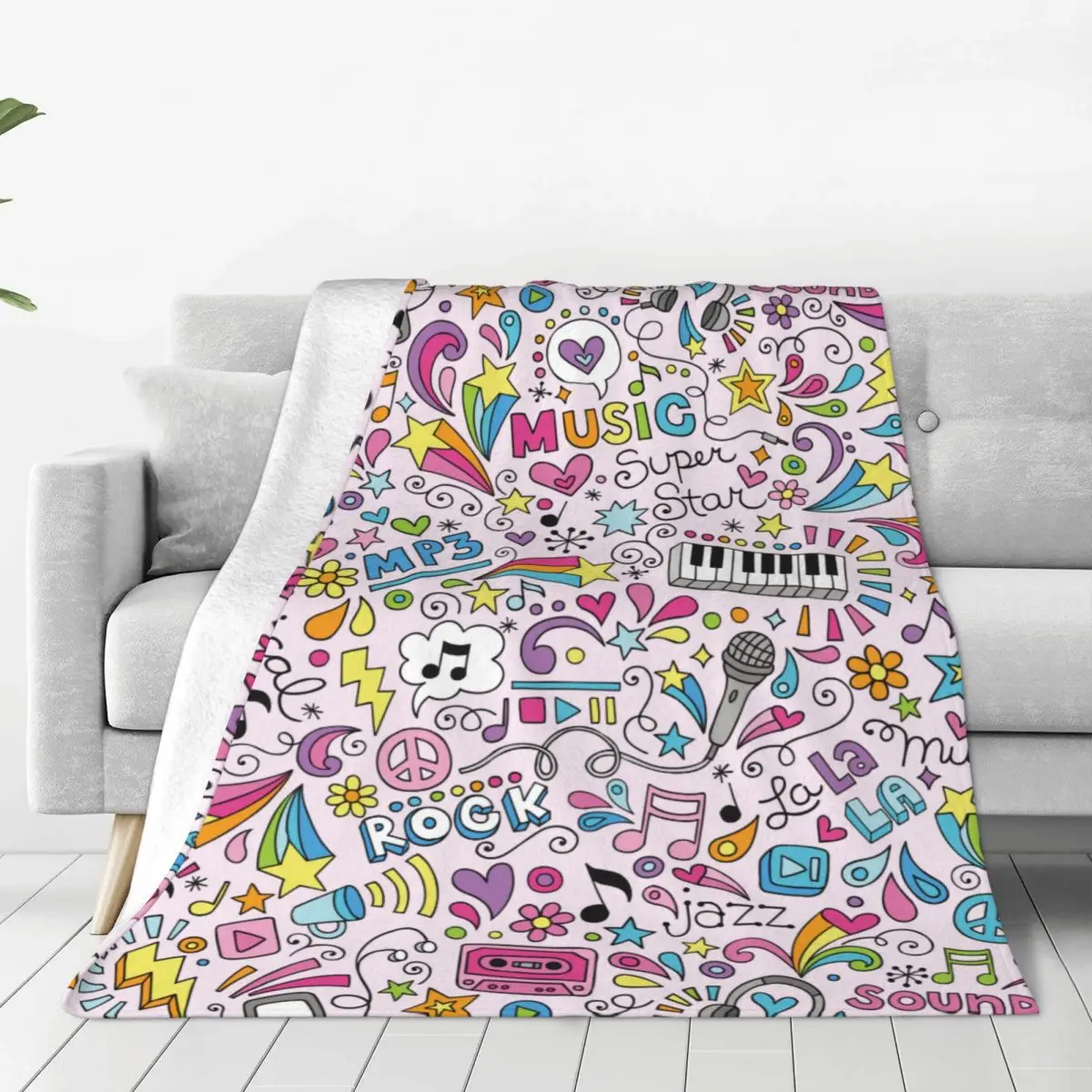 

Music Doodles Psychedelic Rock Grunge Blankets Fleece Warm Throw Blankets for Car Sofa Couch Bedspread