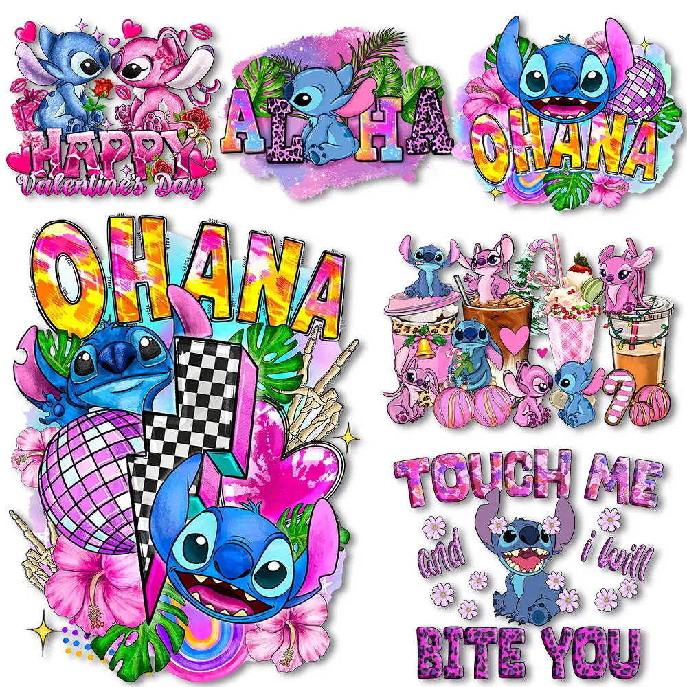 Stitch & Lilo Iron on transfers Heat Transfer Stickers Patches for Clothes Thermal Prints Decals on Tshirts