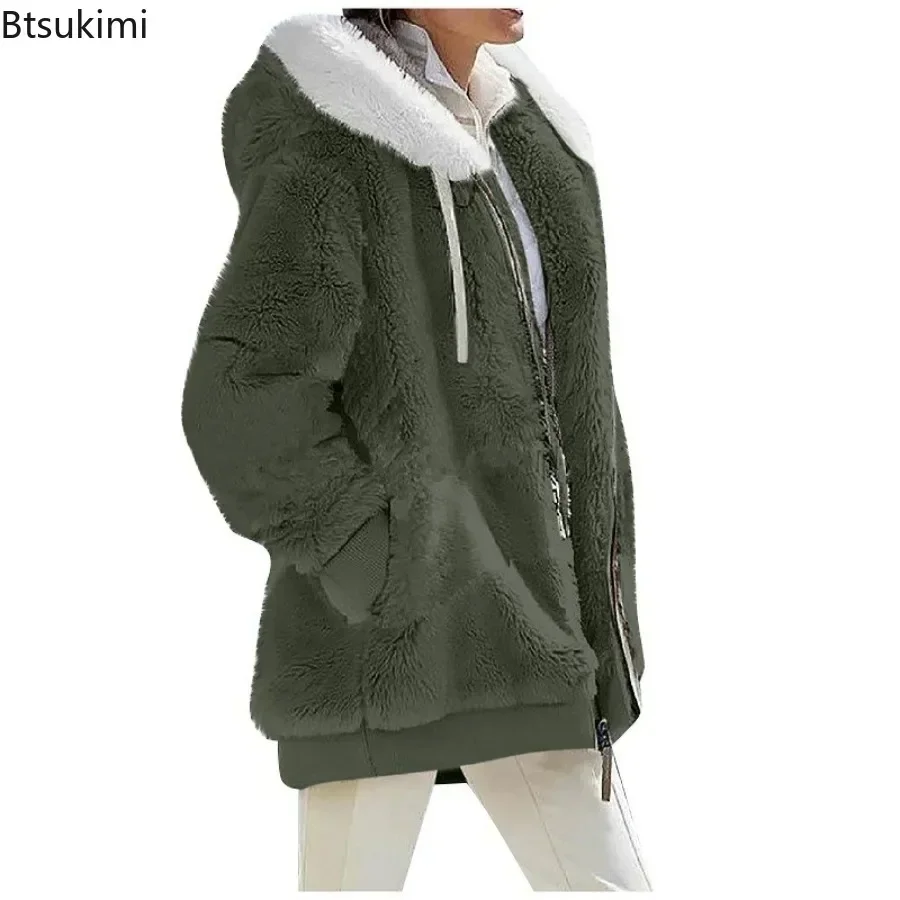 2024Women's Casual Warm Coat Autumn Winter Hooded Zipper Thick Jacket Oversized Ladies' Cashmere Fleece Jacket Solid Coats S-5XL