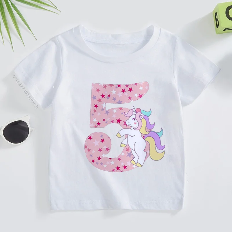 1-12Y Unicorn Number Birthday Shirt Birthday Princess T-Shirt Girls Party T Shirt Unicorn Theme Clothes Kids Gifts Fashion Tops