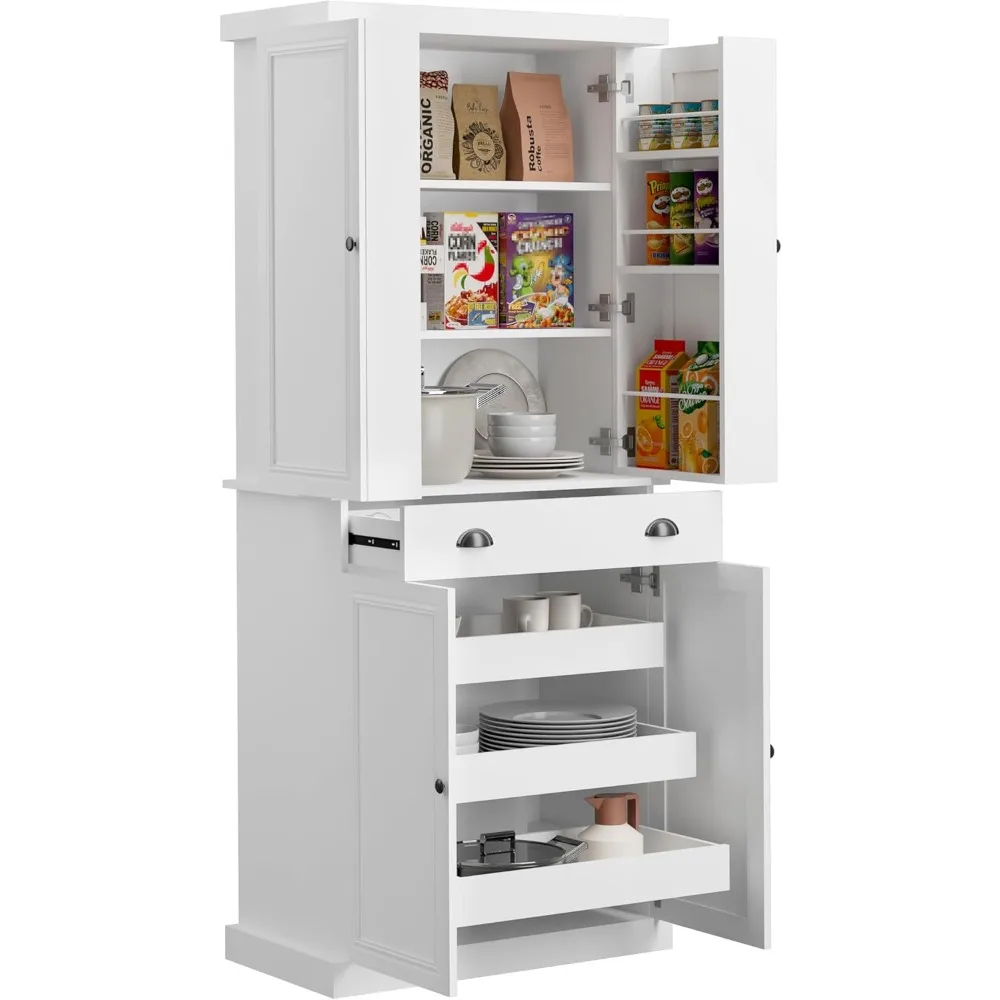 

72.4" Kitchen Pantry Cabinet, Tall Storage Cabinet with Pull-Out Shelf Board and Drawer, Freestanding Cupboard with Adjustable
