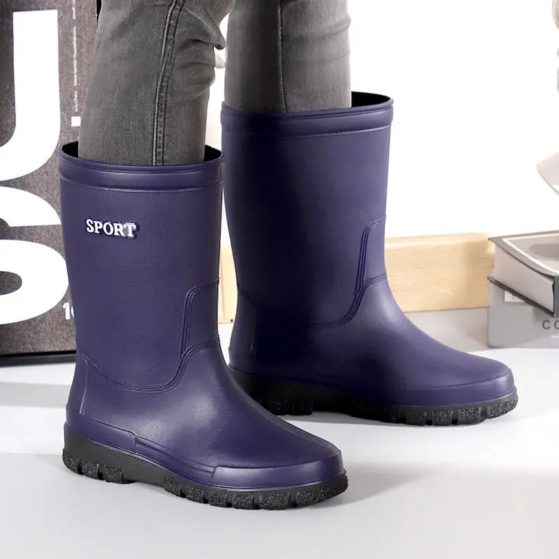 

Водонепроницаемые теплые мужские резиновые сапоги до середины икры на платформе с флисовой подкладкой, нескользящие сапоги дождливого дня, мужская обувь высокого качества для рыбалки