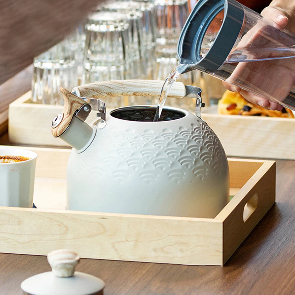 

Stainless Steel Whistling Kettle Boiling Water Wood Handle Stovetop Induction Suitable Home Tea Drinks Food Grade High Temp