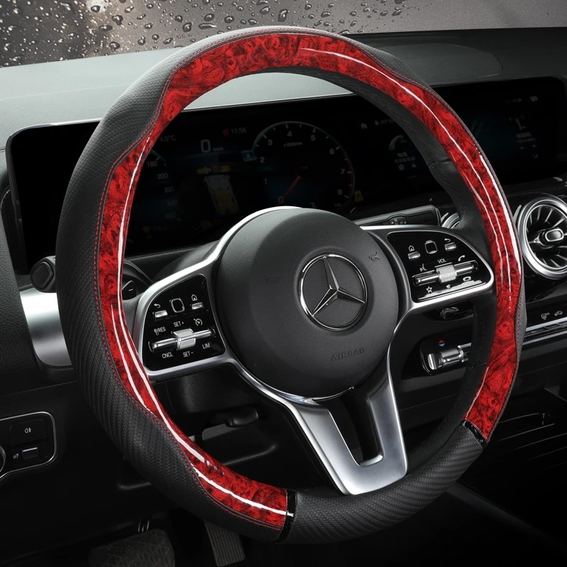 Car Anti-Slip Leather Steering wheel Cover Universal Protective Cover Splicing Leopard Print Fashion Style 38cm Shape O D
