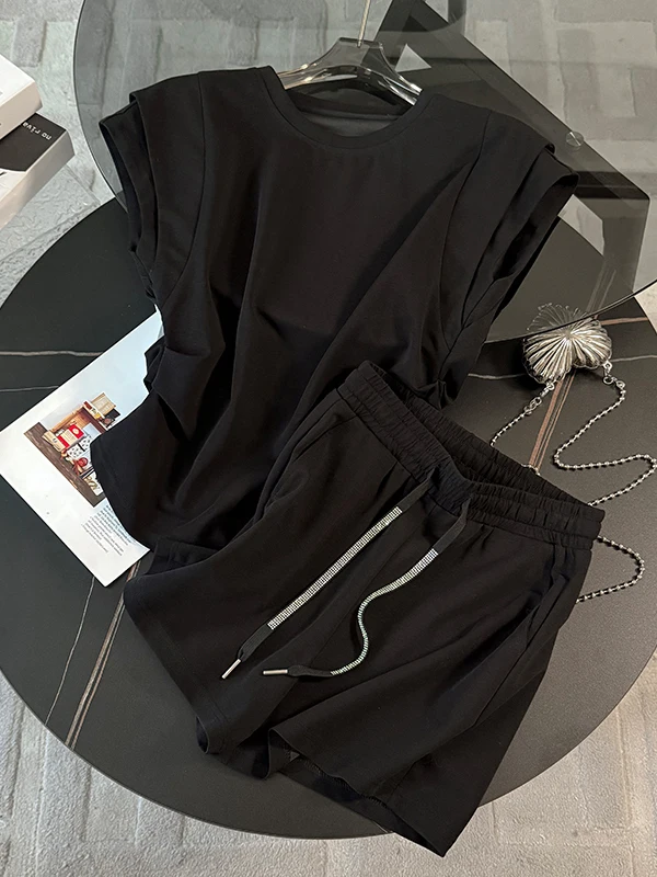 

Повседневный спортивный комплект в стиле ретро Гонконга, женский летний комплект 2025, круглый топ Ne Svel, брюки небольшого размера, комплект из двух предметов