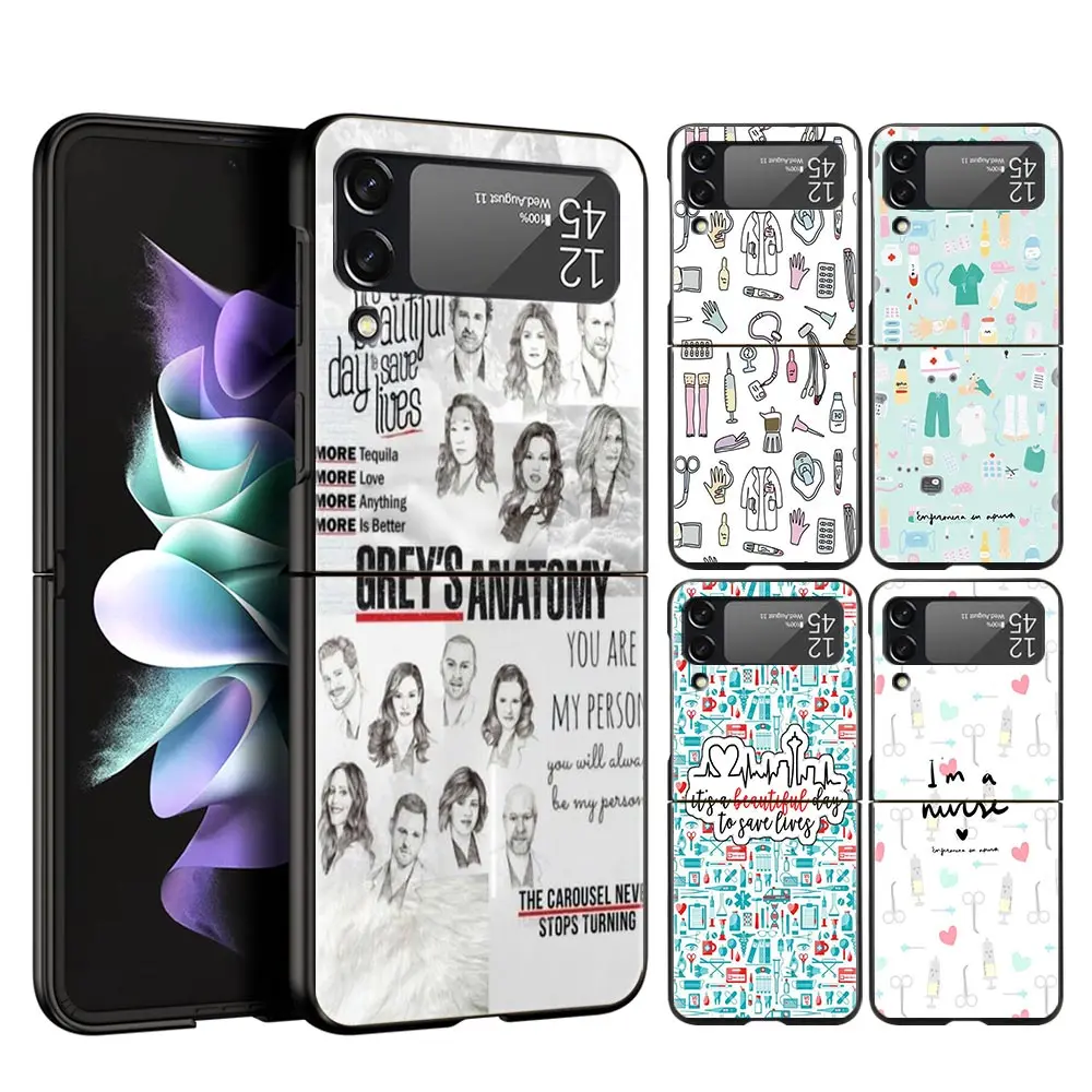 Capa Rígida de PC para Samsung Galaxy Z Flip 7 6 5 4, Capa Preta para Galaxy Z Flip 3 Dobrável, Antichoque, Funda Grey's Anatomy