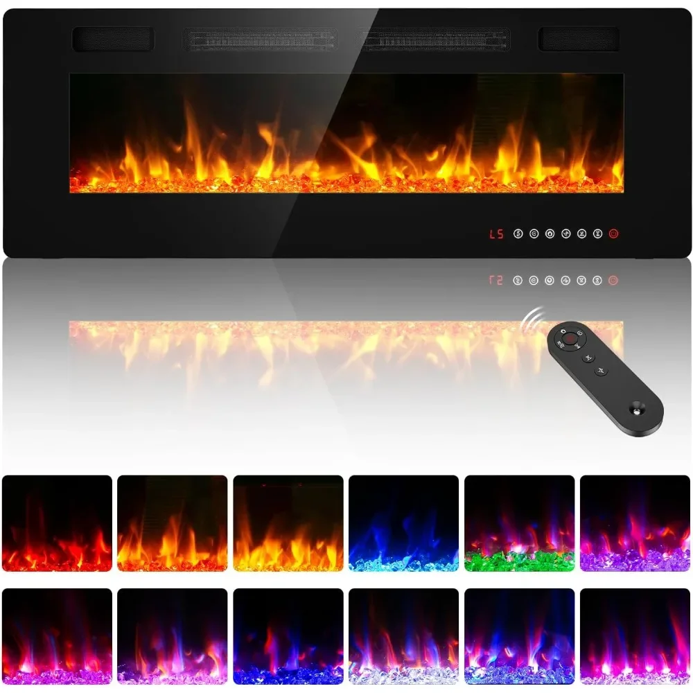 

50 inch Electric Fireplace Wall Mounted/Freestanding-Ultra Thin Fireplace Inserts for Living Room with Heater, Remote Control