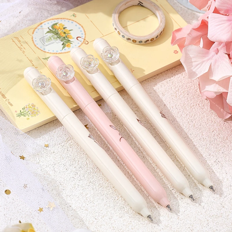 4 Teile/satz Blume Gel Stift 0,5 MM Quick Dry Gel Tinte Stift Für Studenten Kreative Drehen Schreiben Stift Schwarz Refill neutral Stift Schreibwaren – Detail 5