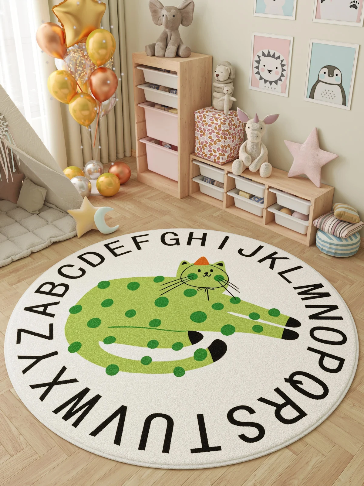 Cute Round Children's Girl's Room Bedroom Bedside Carpets Cartoon Animal Soft Living Room Decoration Carpet Letter Cloakroom Rug