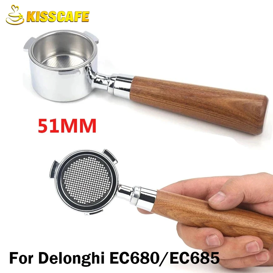 51MM Coffee Bottomless Portafilter Replacement 2 Cups Filter Basket For Delonghi EC680 EC685 Espresso Maker Accessories Barista