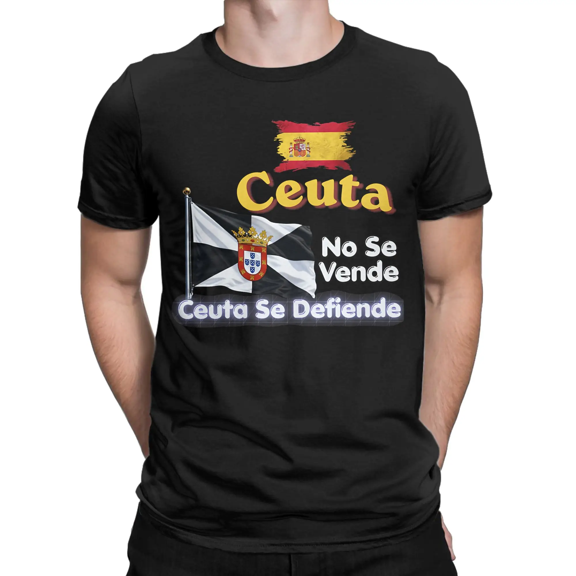 Ceuta No Se Vende Ceuta Se Defiende Bandera Espana Men's T Shirts  Tee Shirt Short Sleeve T-Shirt 100% Cotton Clothes