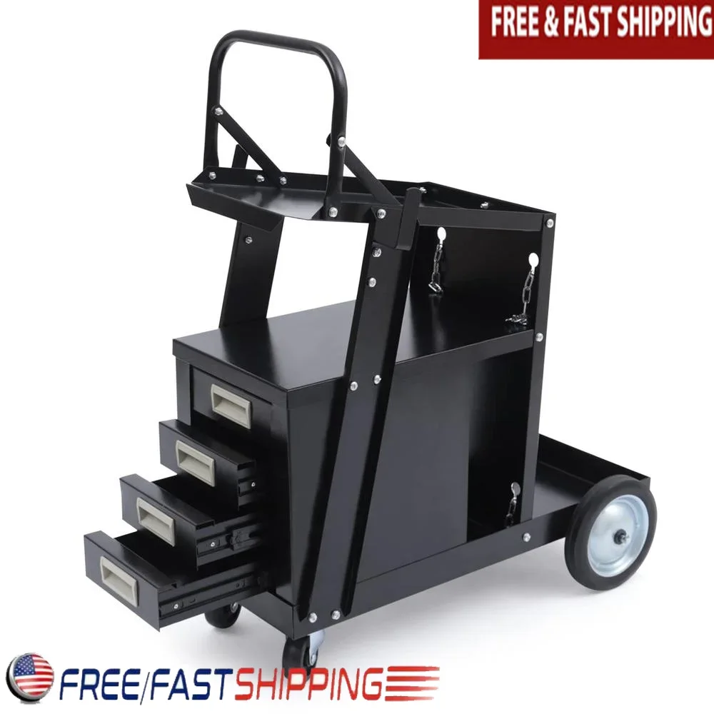 Rolling Welding Cart 176.37lbs Load Capacity 4 Drawers Storage Shelf Rod-Type Push-Pull Handle