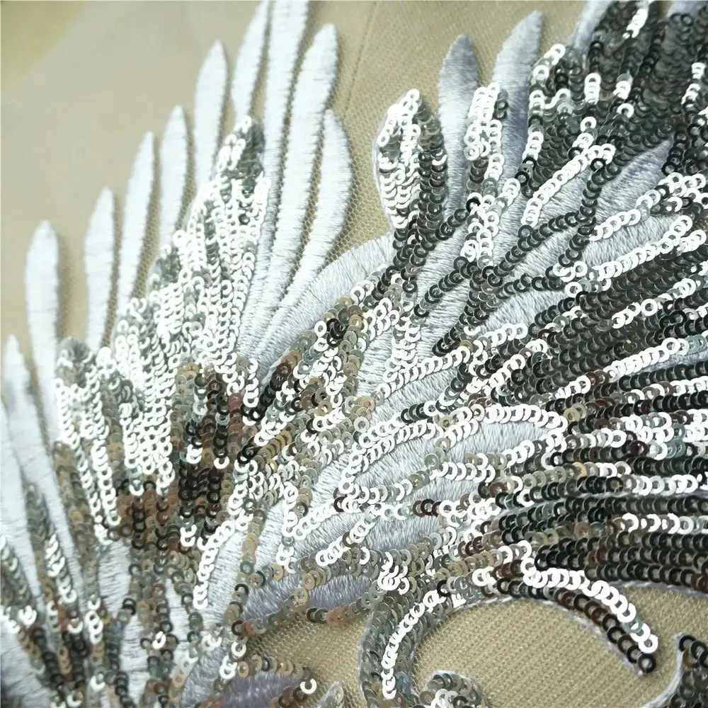 Appliques Sequin Embroidery Sequin Appliques Phoenix Tail DIY Sew On Patch Feather Appliques Wedding Gown DIY Decoration