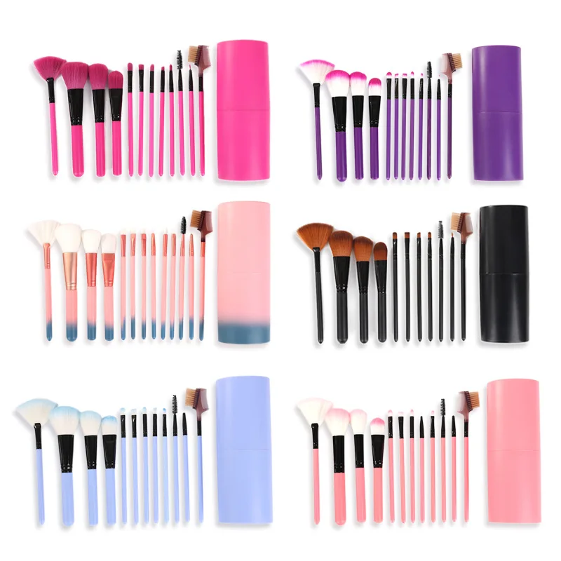 Ensemble de pinceaux de maquillage avec emballage en seau, pinceaux pour fard à paupières, poudre pressée, Blush, Kit d'outils cosmétiques portables, 12 pièces