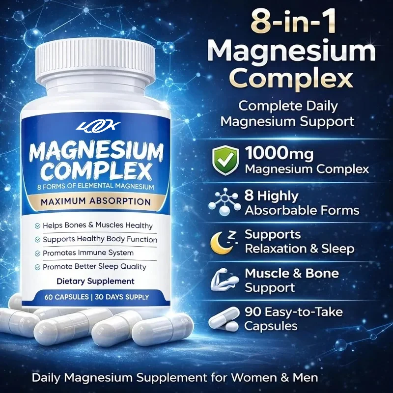Male and Female Magnesium  Capsule Compound Supplement 1000mg | 8 Forms of Magnesium Glycine, Citric Acid, Malic Acid