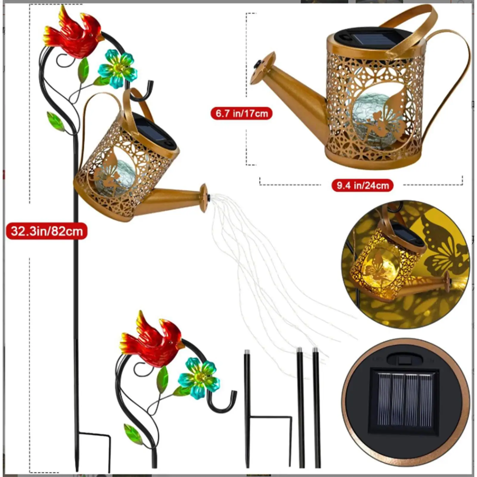 Solar Pathway Lights Watering Can Solar Lights Outdoor Garden Decorations Metal Lamp With Bracket Path Decoration For Courtyard