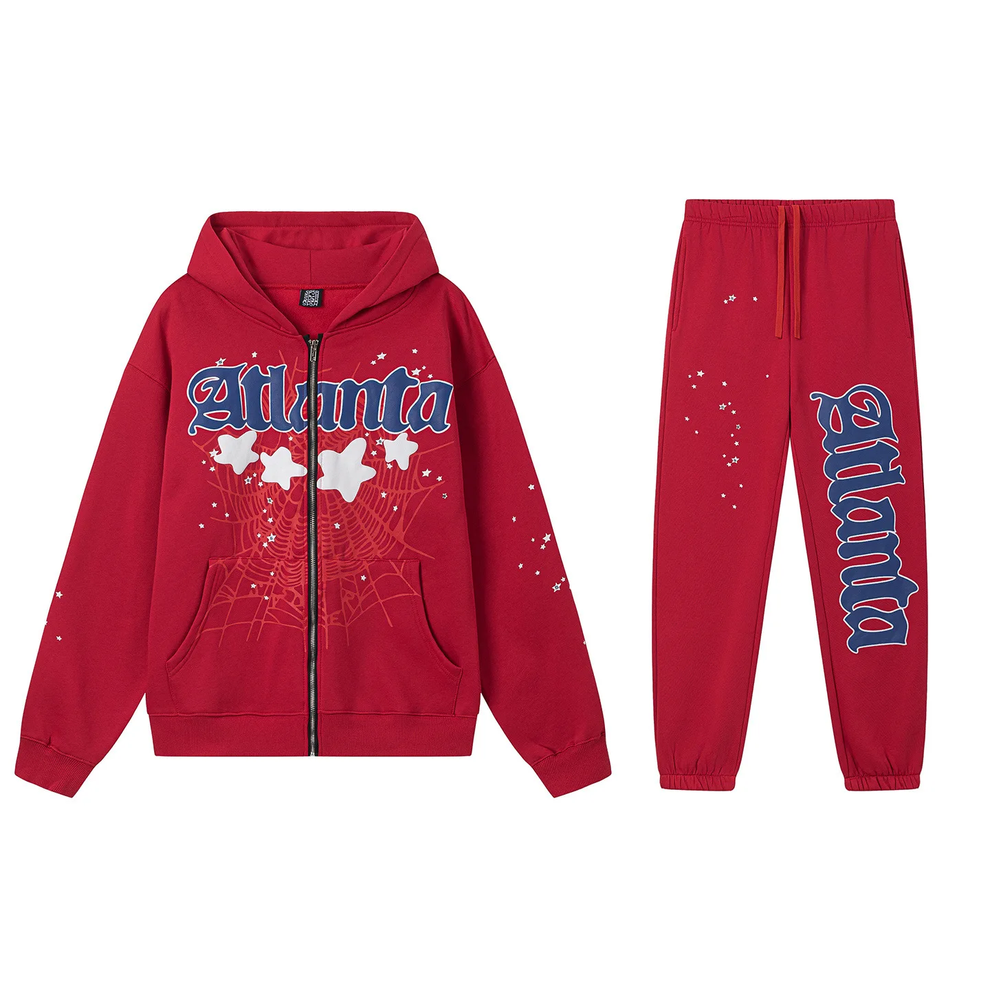 

Комплект спортивной одежды для молодежи: худи на молнии с принтом в стиле American High Street и брюки, повседневный, из хлопка, на все сезоны