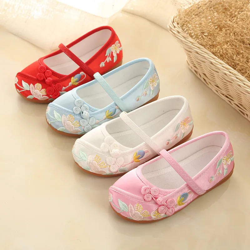 Chinese Style flowers Embroidered Cloth Shoes Girls Kids Toddler Shoes Girl Princess Shoes soft-soled Flat Shoes Chaussure Fille