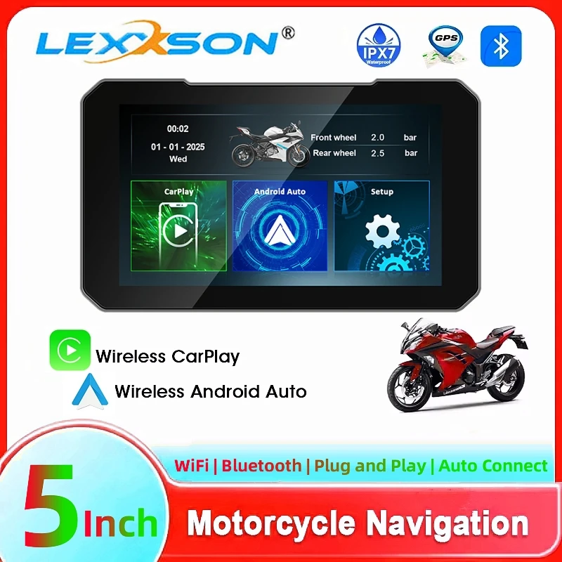 ANYFAR 5 inch Wireless CarPlay Moto Android Auto Portable Digital Motorcycle Dashboard GPS Motorcycle Navigation Display Screen