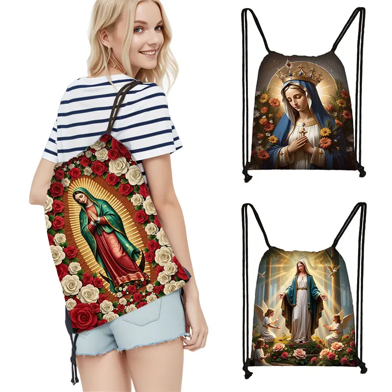 

Рюкзак с принтом Святой Девы Марии для женщин и мужчин Lady of Guadalupe, сумки на шнурке для путешествий, сумки на плечо, сумки для книг, держатель для обуви