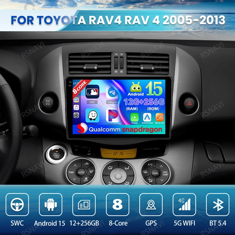 

Автомобильное радио Android 15 для Toyota RAV4 Rav 4 2005-2013, головное устройство DSP 5G WIFI BT, мультимедиа Qualcomm 4G LTE GPS, авторадио DVD QLED