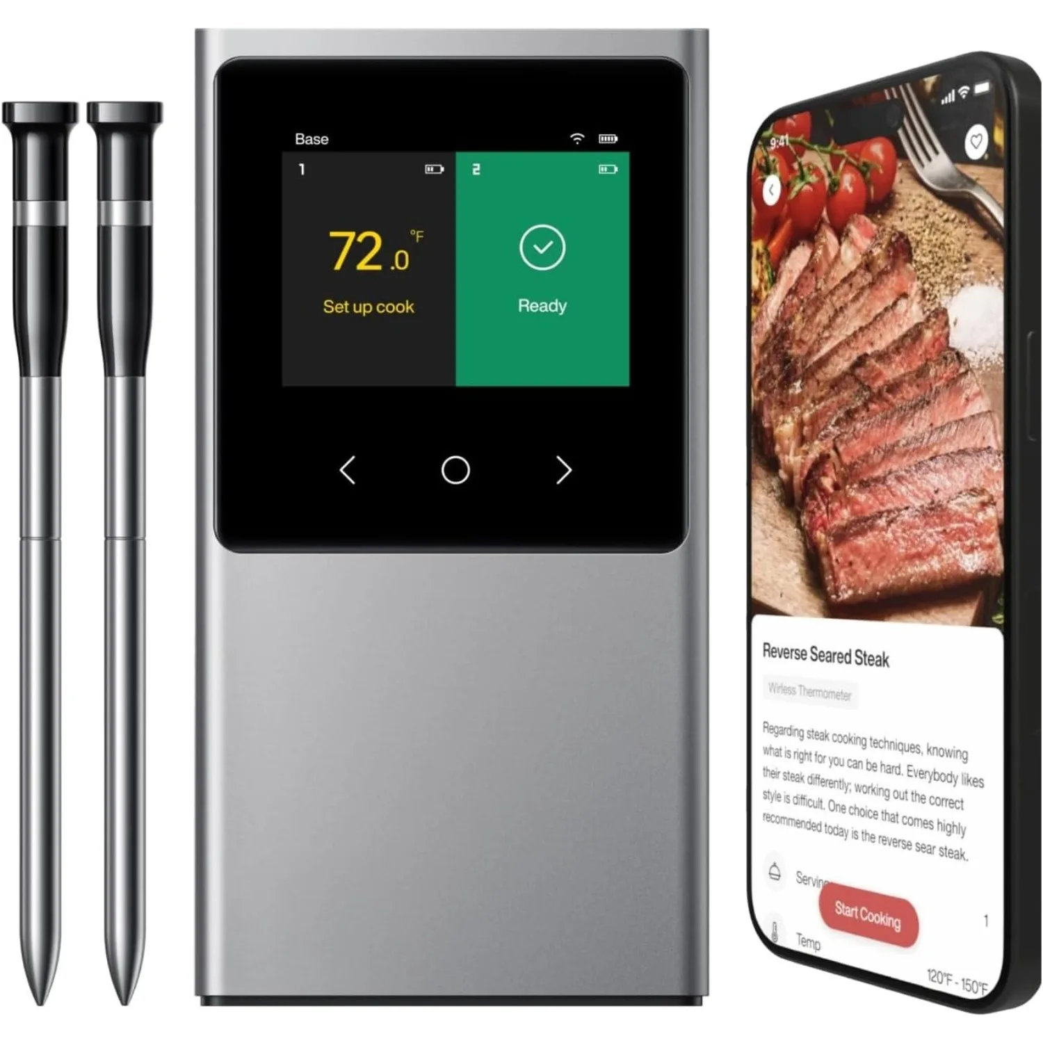 واي فاي Wirels Meat rmometer Digital، 2 Prob، art، شاشة LCD، نطاق غير محدود، Bluetooth 5.4، Stabili المحسن