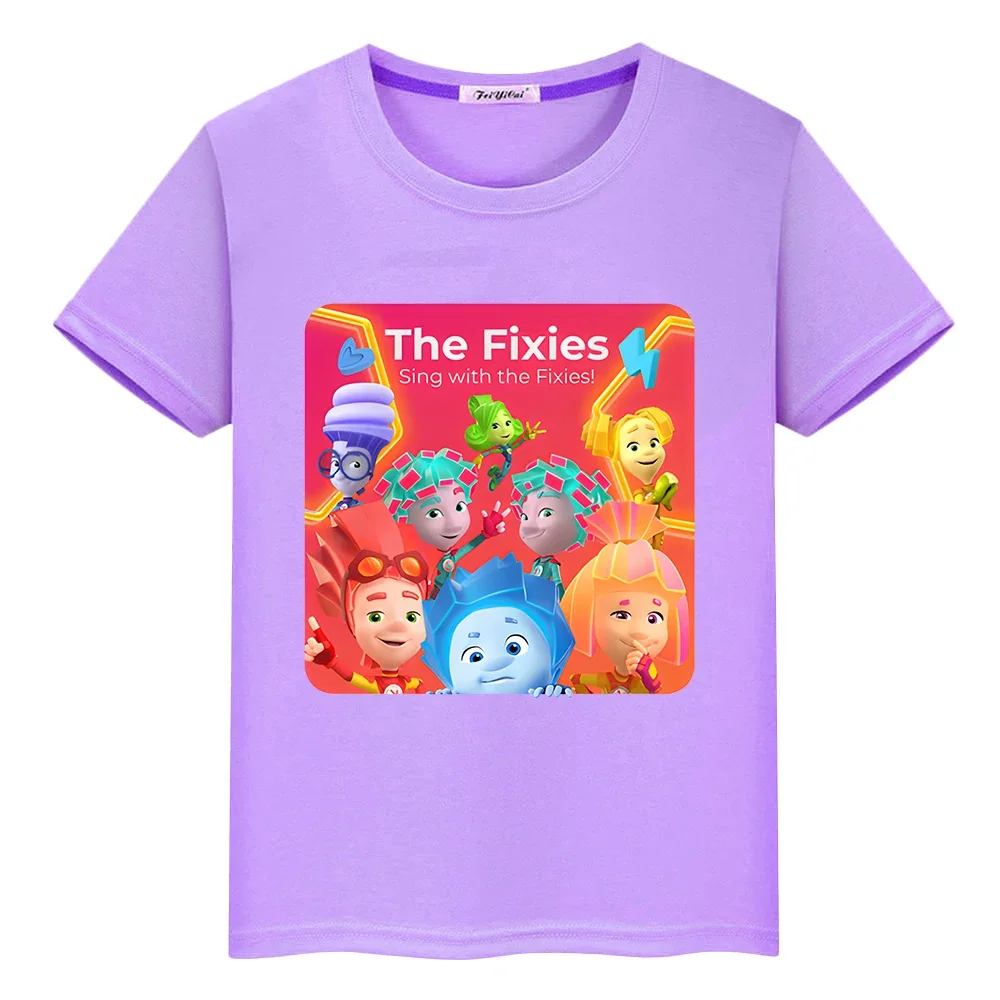 The Fixies-Camiseta de anime ruso 100% algodón para niño y niña, ropa informal de una pieza y2k, con estampado Tops cortos, camisetas bonitas de verano