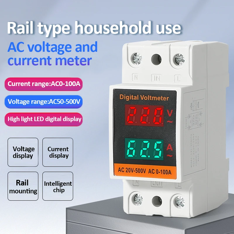 التيار المتناوب الفولتميتر مقياس التيار الكهربائي AC50-500V 0-99.9A التيار المتناوب الحالي والجهد متر Din السكك الحديدية العرض المزدوج مقياس الكهرباء الرقمي مقياس الطاقة