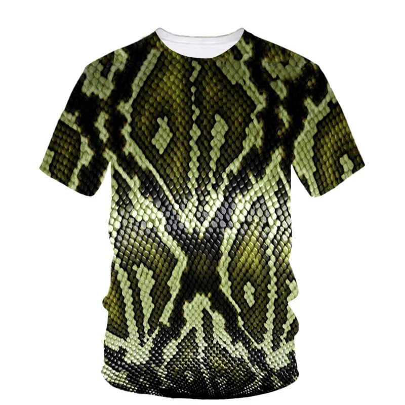 Retro Harajuku Green Snake Scale Pattern Breathable Quick-drying 3D Printed Men T-shirt Fashion Outdoor Sports Leisure Clothing