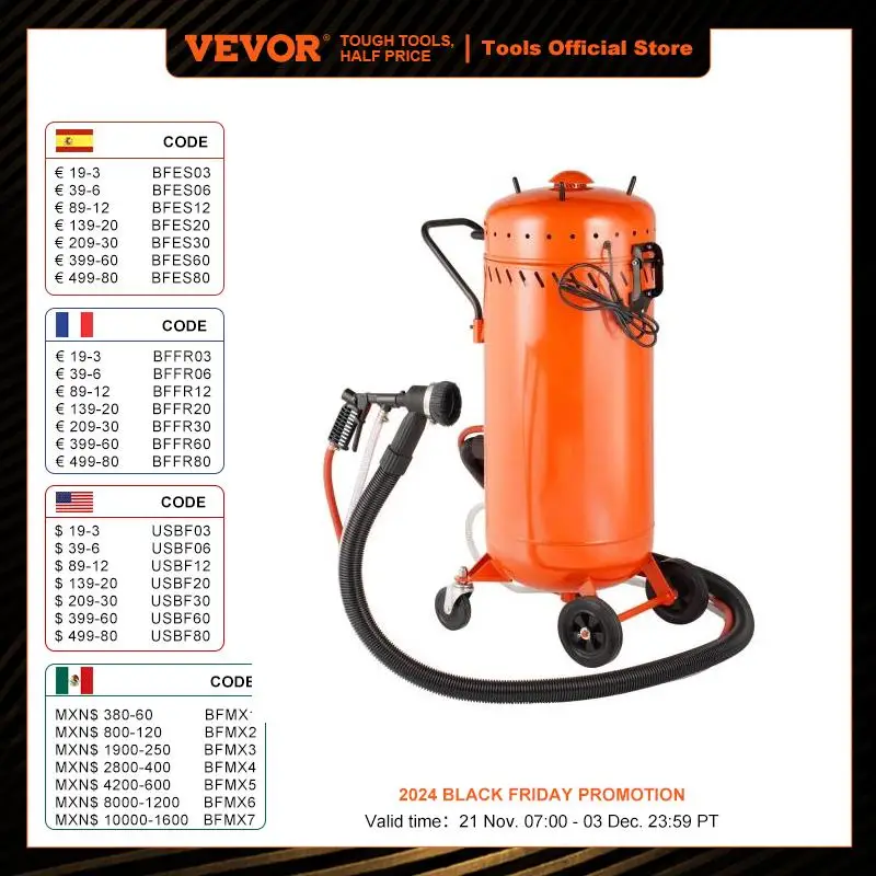 VEVOR 28 Gallon Vacuum Sand Blaster Dustless with Built-in 1200W Vacuum System for Dust Control and Abrasive Recycle 60-110 PSI