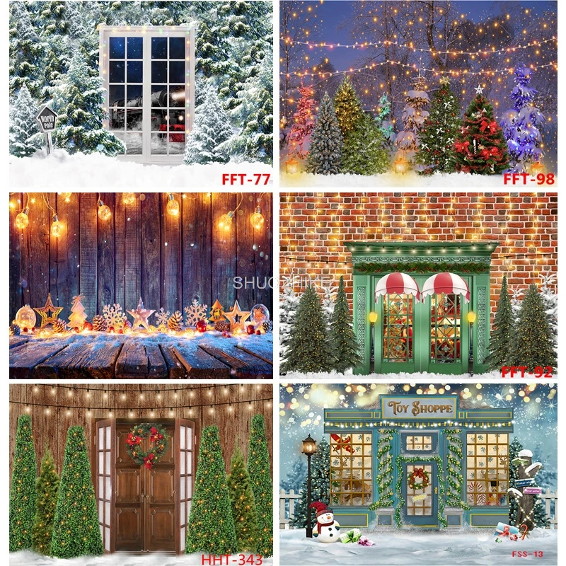 

SHUOZHIKE Christmas Day Photography Backdrops Snowman and Pine Trees Forest Garland Photo Studio Background FSS-113