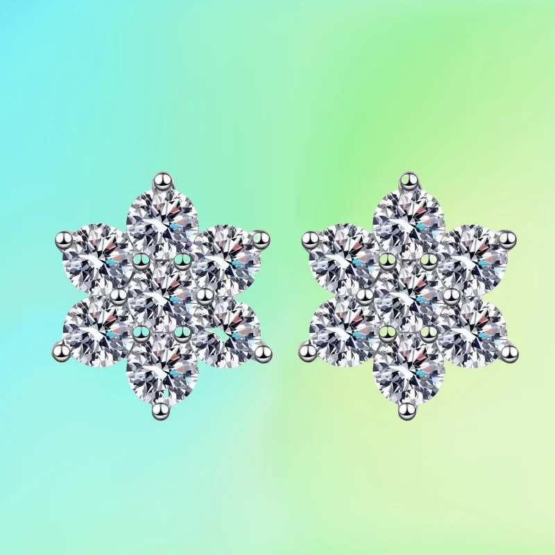 

PT950 Platinum Certified Moissanite Stud Earrings Dcolor 1.4CT Sparkling Snowflake Diamond for Women Wedding Luxury Fine Jewelry