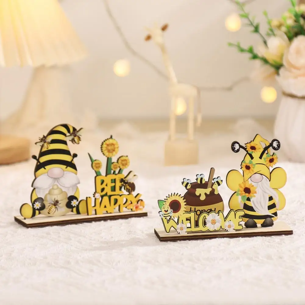 Cartoon Honeybee Sign Clear Pattern Fade-resistant Decorative Stable Base Bee Festival Faceless Doll Wooden Ornament Home Supply