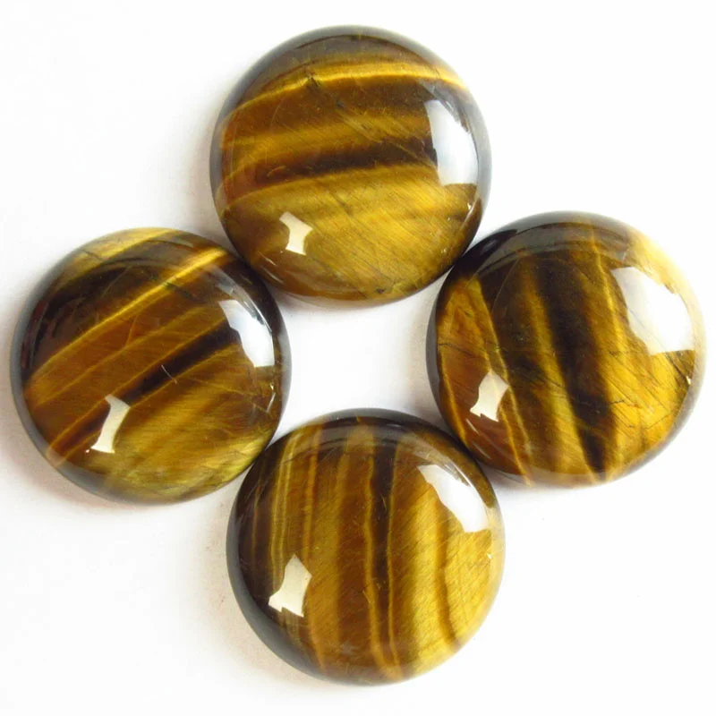 

4Pcs 25x6mm Yellow Tiger Eye Gem Round Cab Cabochon Fashion making Jewelry Necklace Charm Free Shipping Accessories TJ98560