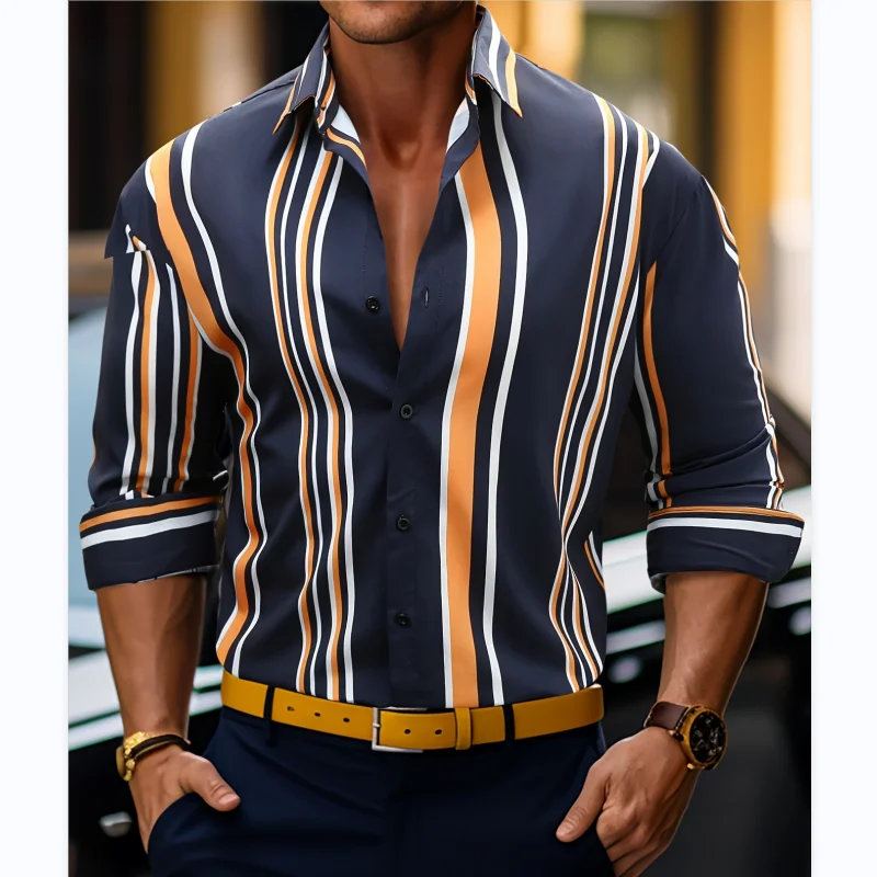 FGKKS 2024 Outdoor Casual Shirt For Men Striped Fashion Trend Top High Quality Design Hot Street Wear Shirt For Men