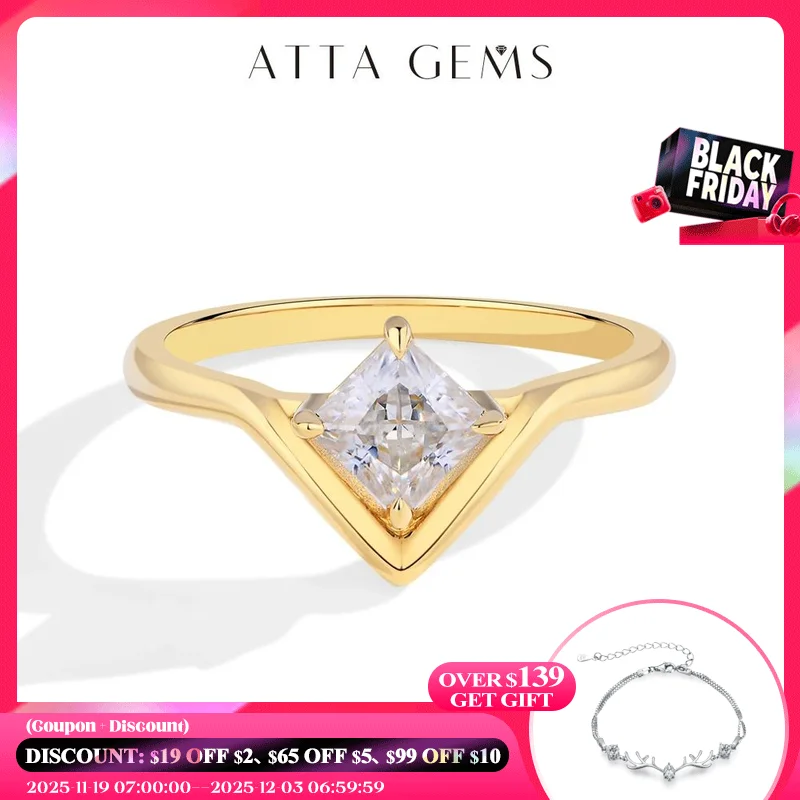 

ATTAGEMS 0.8CT Princess Cut Moissanite Engagement Ring for Women 925 Sterling Silver Wedding Anniversary Fine Jewelry for Unique
