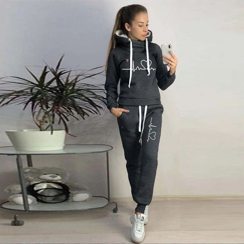 Sweats à capuche et pantalons à capuche pour femmes, pull Love Coussins, vêtements féminins décontractés imbibés PVD, survêtement, automne,