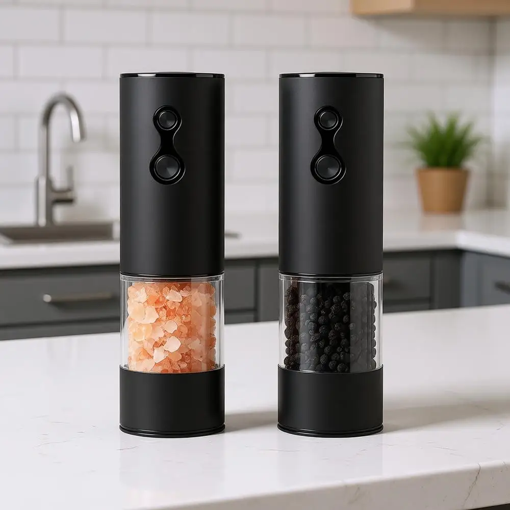 

USB-C Rechargeable Dual-Speed Automatic Salt and Pepper Mills with 9 Adjustable Coarseness, Ceramic Burr, LED Light, Refillable