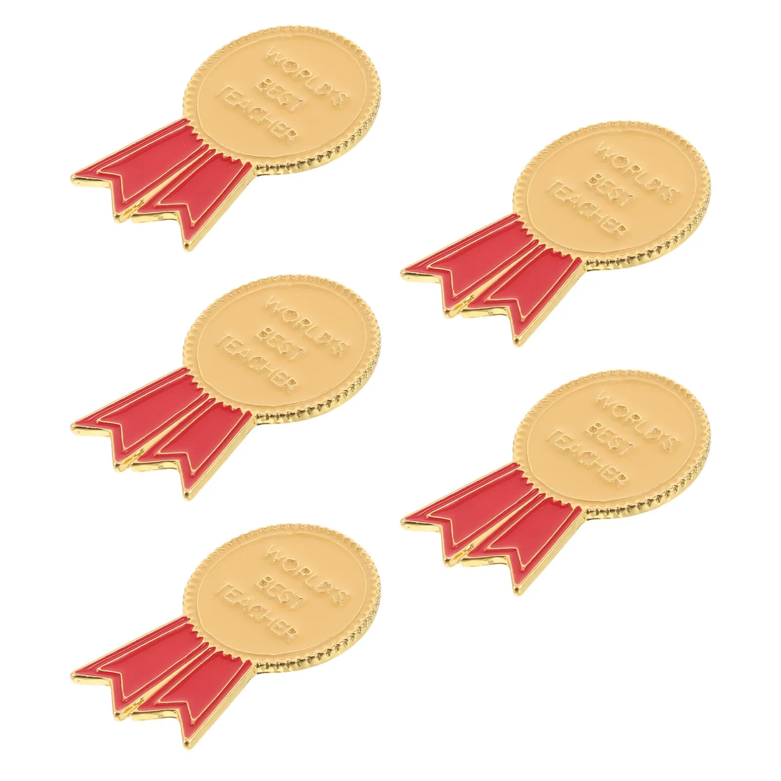 5Pcs Teacher Lapel Pins Alloy Brooch Medal Ribbon Design Appreciation Gift for Educators Mentors Coaches Teacher Appreciation