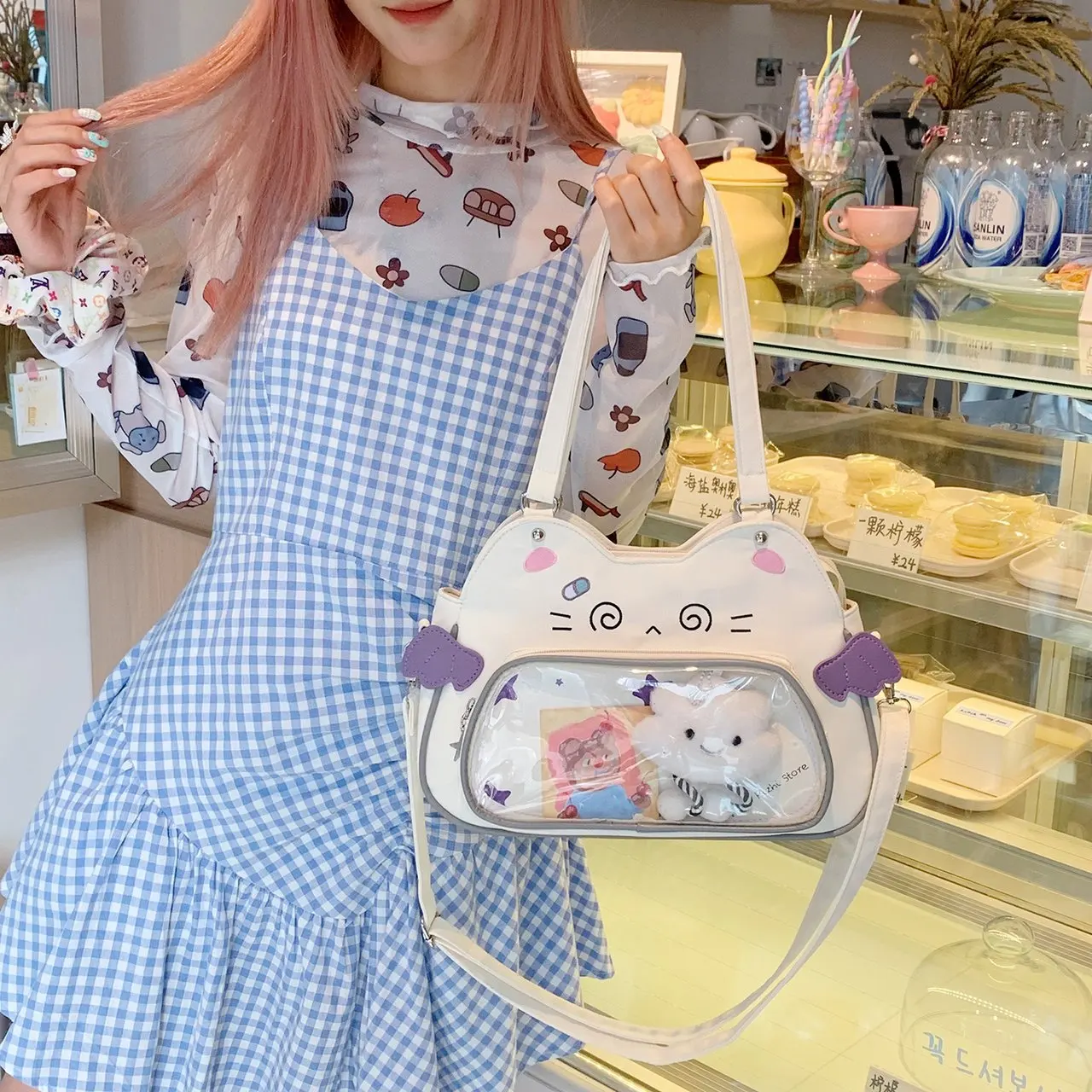 HAEX Y2K Cartoon Cat Women Ita Bags 2025 Designer DIY Anime Badge Crossbody Shoulder Bag Kawaii Casual Nylon Tote Bolso Mujer