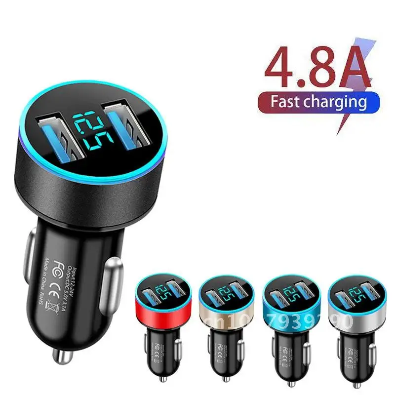 

4.8A Car Charger 5V 2 Ports Fast Charging For Samsung Huawei iPhone 12 11 Universal LED Display Dual USB Car-Charger Adapter