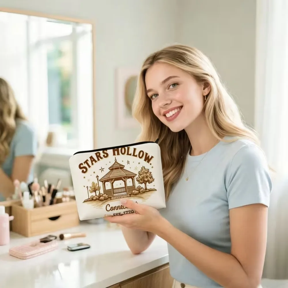 Stars Hollow Connecticut Canvas Zipper Pouch Vintage Gazebo Print Storage Bag Perfect Gift for Gilmore Girls TV Show Fans Women