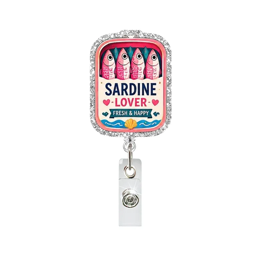 Glitter Acrylic Retractable ID Card Holder Retractable 360° Swivel Nurse Badge Reel Alligator Clip Wear-Resistant Badge Reel