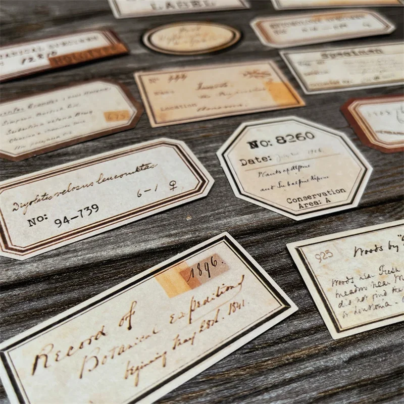 16 Pcs Tim Holtz Style Yellowed Vintage Label Stickers Junk Journal Ephemera Collage Aesthetic Stickers Scrapbooking Material