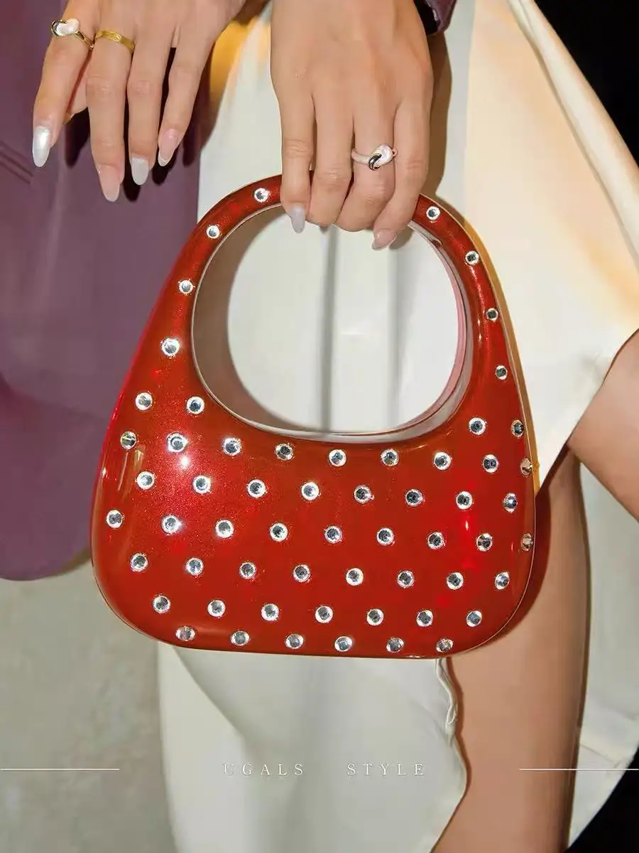 

Glitter Diamond Hobo Bag Transparent Acrylic Women Handbag Luxury Fashion Clutch Purse Wedding Party Banquet Bag Shoulder Bag