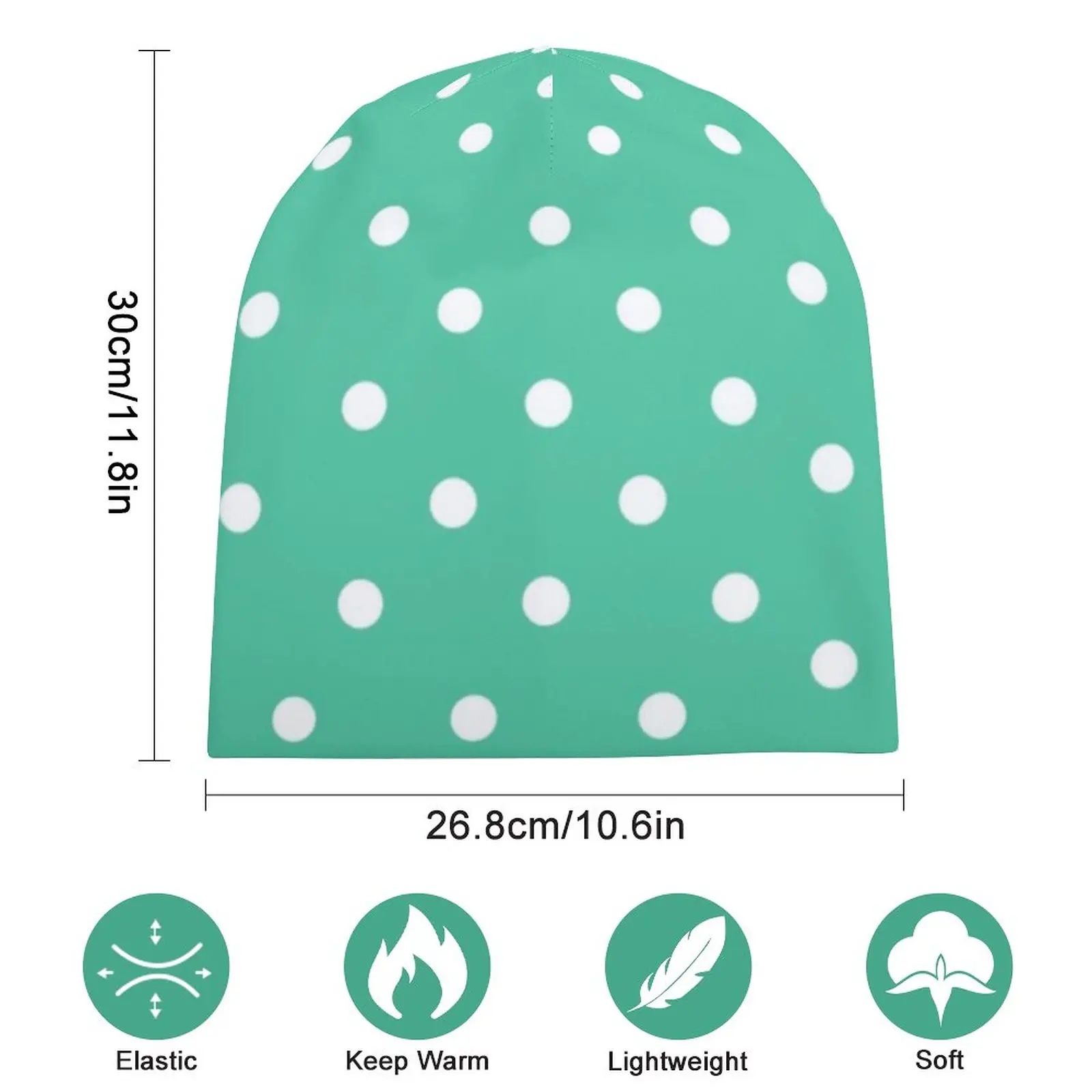 White Polka Dot Beanie Hats Biscay Green Bonnet Hats Men Women Unisex Cool Gym Knitting Hat Autumn Design Warm Soft Caps