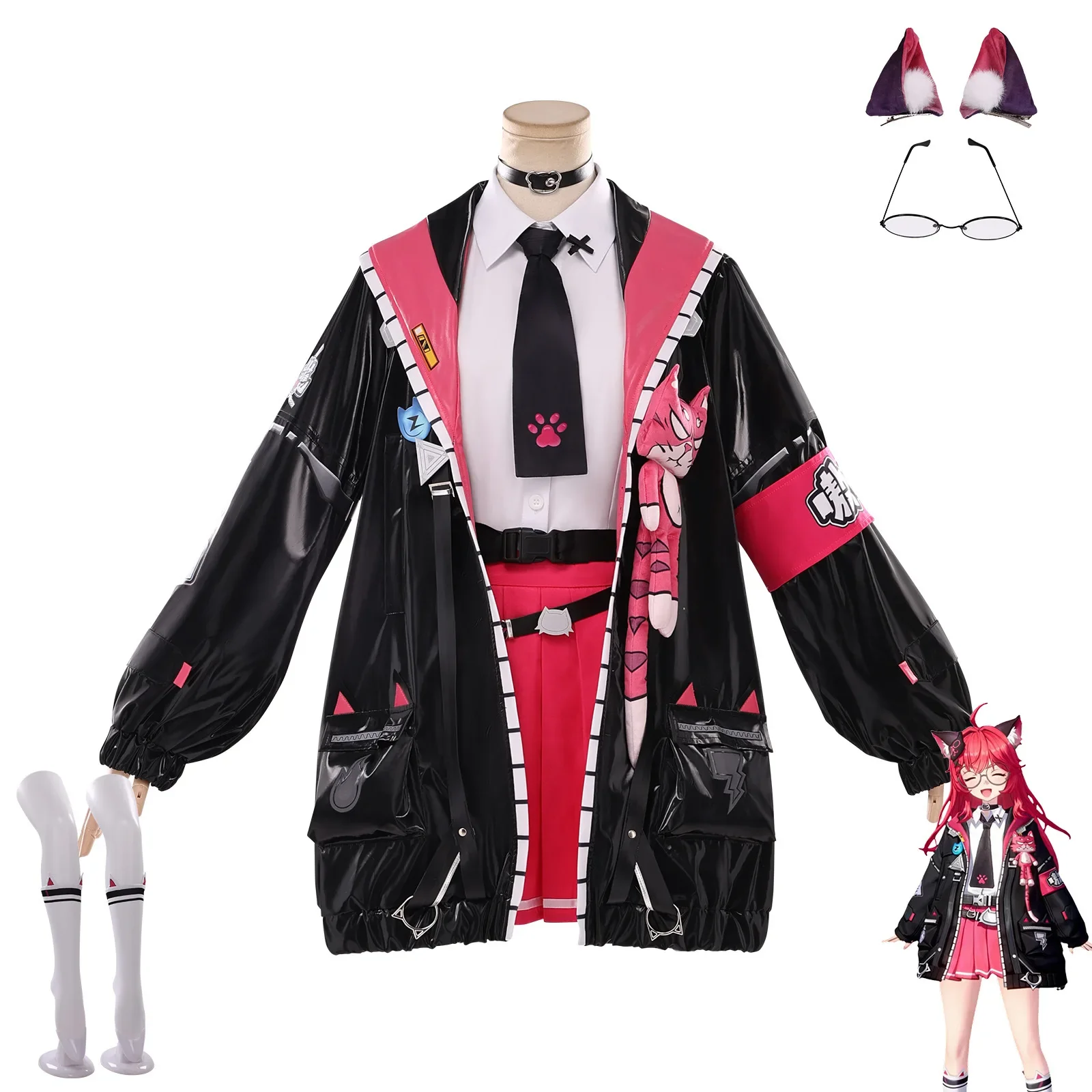 Neverness to Everness Nanally Coluccis Cosplay Costume Wig Anime Game NTE Nanally  Leather Jacket Shirt Skirt Accessory Set view 2