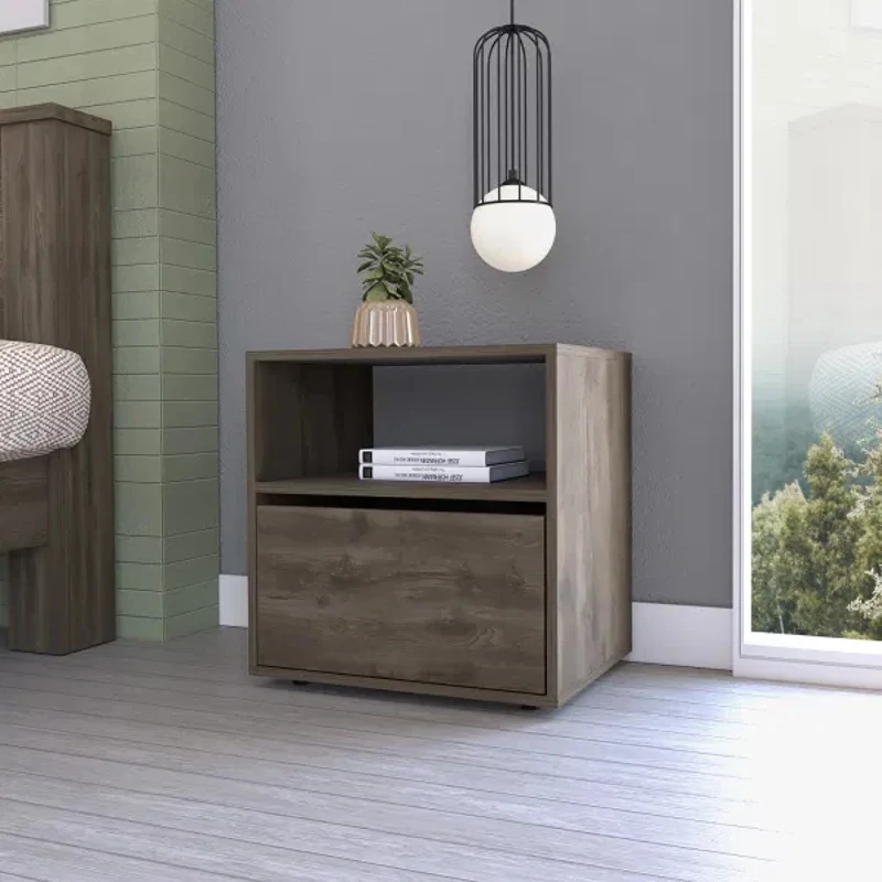 

1-Shelf Nightstand Dark Brown with A Modern Style and An Ample Top for Bedroom Storage