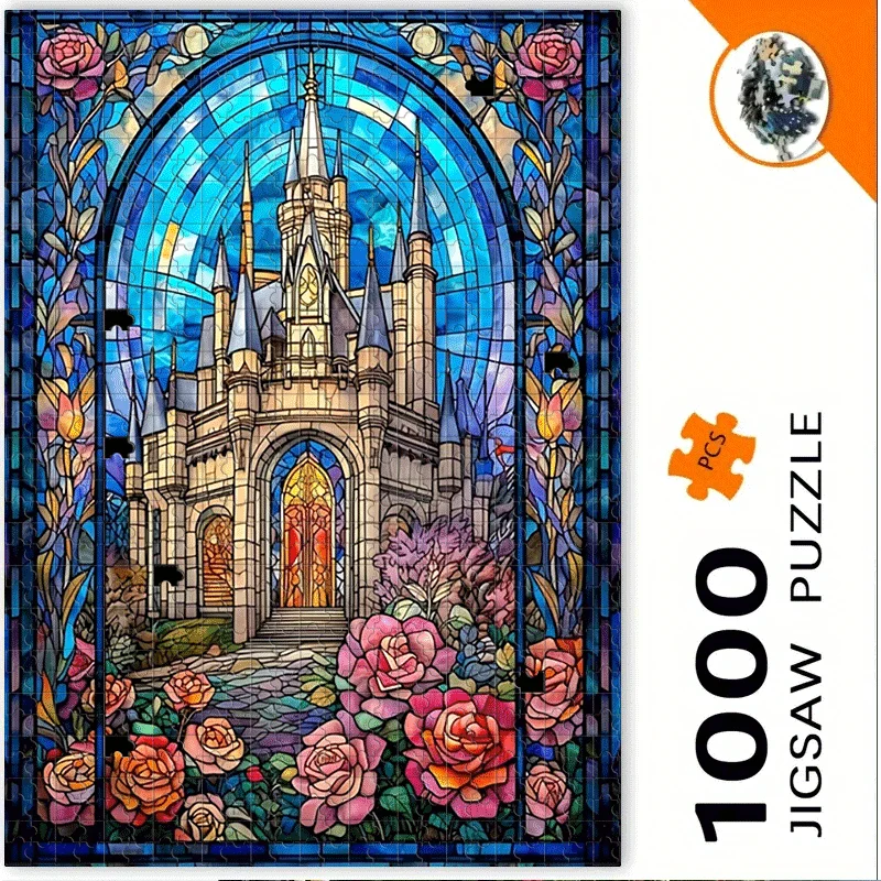 500개/1000개 조각 매혹적인 스테인드글라스 성 퍼즐 성인용 - 휴대용 두뇌 자극, DIY 중세 퍼즐